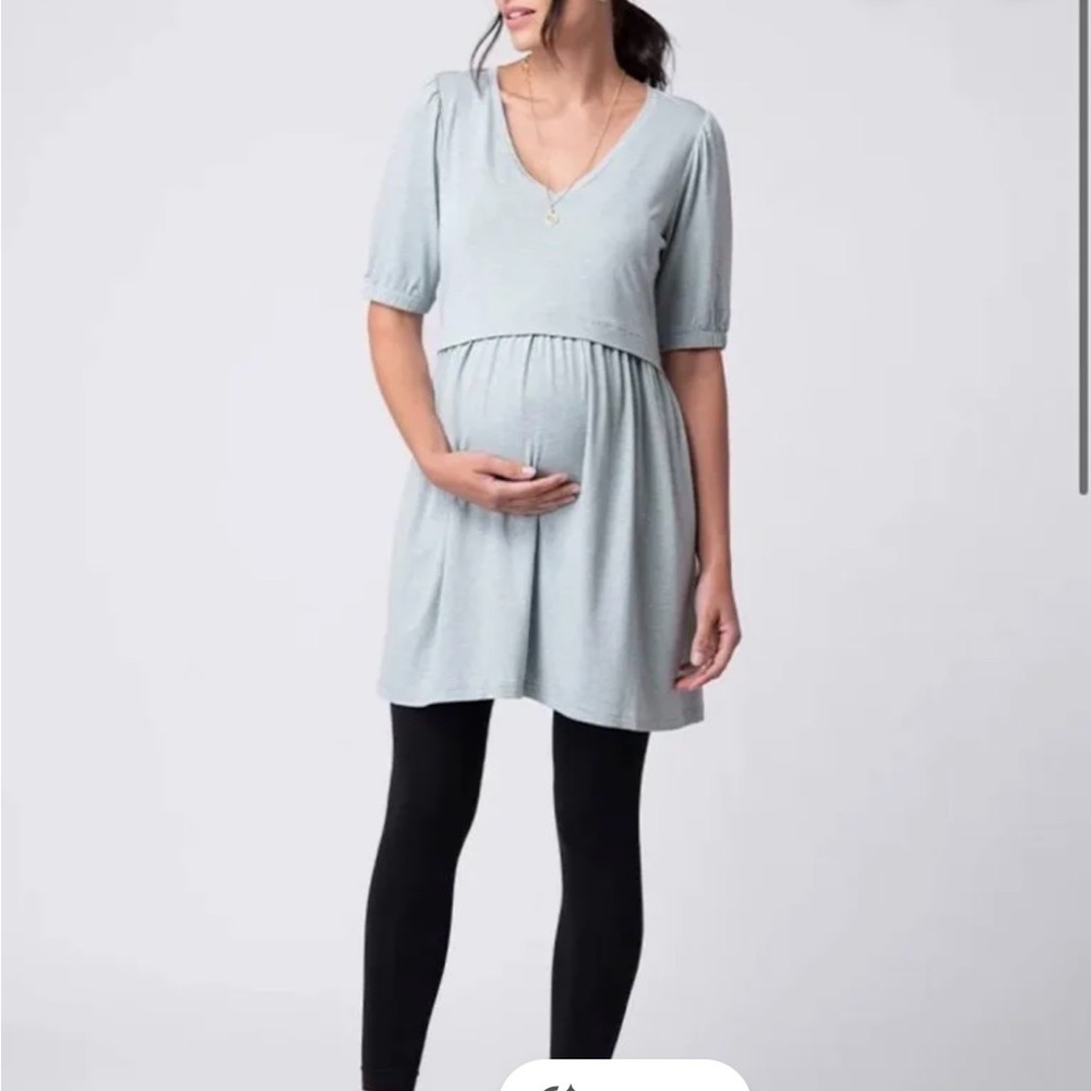 Seraphine Light Green/Blue V-Neck Nursing Dress